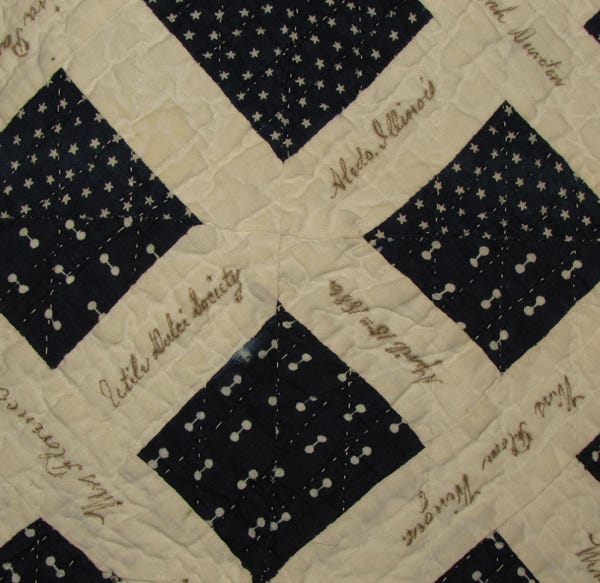 A close-up of the center of an 1886 quilt from Aledo was recently purchased by a California man off of eBay.