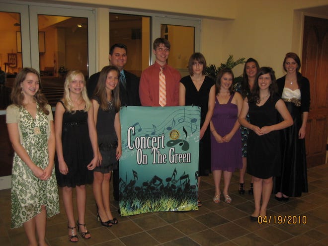 The winners of the Concert on the Green student music competition celebrate: Elisa Gentry (from left), Jessye Thacker, Morgan Harrison, Michael Single, Sam Doty, Morgan Ferrell, Ilana Gould, Sadie Schneider, Christine Phillips and Hannah Hoffman.