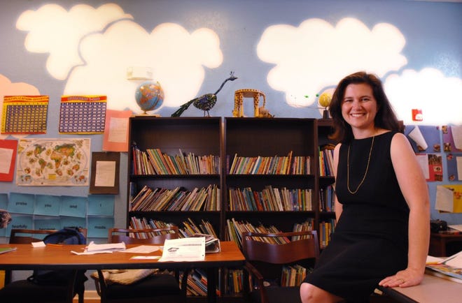 Jennifer Chapman, of the Junior League of Jacksonville, volunteered to paint the bare walls of a classroom of The Sanctuary on 8th Street. The mural has a blue sky background and clouds above the books and posters. The league won the Tillie Kidd Fowler Spirit of Service Award for 2010.