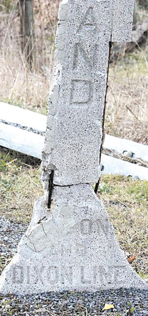 The cement Mason-Dixon Line monument on Midvale Road in Rouzerville, erected more than 40 years ago, crumbled over time and has been replaced.