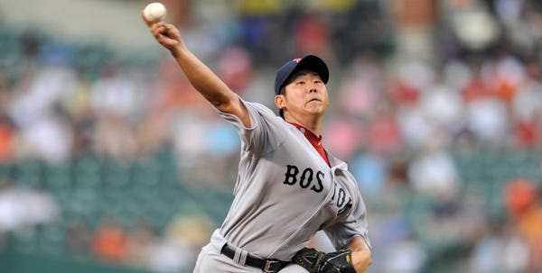 Daisuke Matsuzaka (0-1) gave up seven runs, six earned, and seven hits in 4 2/3 innings. The right-hander spent all of April on the disabled list with a neck strain.