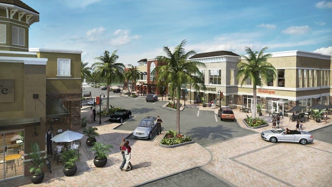 The original master plan for Canyon Town Center included ground-floor shops and lofts for office and residential use above them. Palm Beach County Commissioners recently approved changes to the master plan.