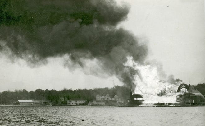 A view of the fire that consumed the Big Pavilion in Saugatuck on May 6, 1960.