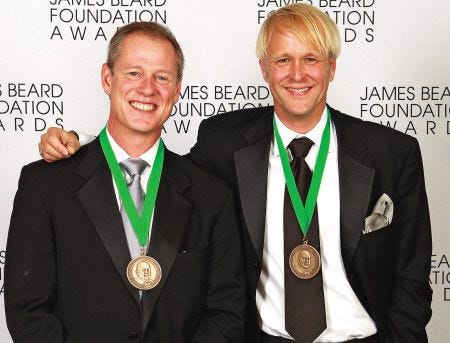 Mark Gaier, left, and Clark Frasier, chef/owners of Arrows restaurant in the Cape Neddick section of York, Maine, have been honored with a Best Chef award from the James Beard Foundation.