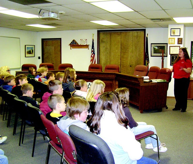 Third grade students from Greencastle-Antrim Elementary School sat in the boardroom at the Antrim Township municipal building Monday morning, one stop during their town and township tour. Zoning officer Sylvia House explained how local government established and enforced local rules. Other classes will visit on Thursday and Friday.