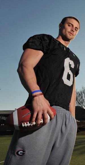 In this Feb. 26, 2010, photo, Georgia quarterback Logan Gray (6) poses for a photo in Athens, Ga.(AP Photo/Atlanta Journal Constitution, Brant Sanderlin) ** MARIETTA OUT GWINNETT OUT **