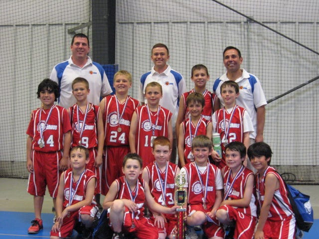 The Blackstone Valley Chaos U9 (3rd grade) AAU basketball team finished second in the annual Massachusetts state AAU championship. The team includes, front row, left to right: Zack Roberts, Northbridge; Justin Tulley, Uxbridge; Jameson Gannon, Douglas; Sam Dykstra, Douglas; Jackson Tahmoush, Hopedale; and Matt Costanza, Hopedale. Second row: Wes Rodrigues, Hopedale; Jimmy Casey, Hopedale; Gabe Brookhouse, Whitinsville; Robbie Siefring, Hopedale; Gabe Terando, Hopedale; and Tyler Gorman, Hopkinton. Back row: Assistant Coach Jim Gannon; Assistant Coach Jim Casey; Jon Adams, Douglas; and Head Coach Mike Rodrigues.