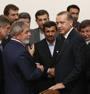 From left, Brazilian President Luiz Inacio Lula da Silva, Iranian President Mahmoud Ahmadinejad and Turkish Prime Minister Recep Tayyip Erdogan.