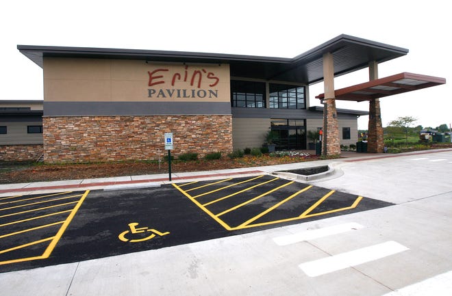 The exterior of Erin's Pavilion on Tuesday, May 18, 2010. The structure is named after Erin Elzea, the daughter of park supporter Butch Elzea. Erin had an enzyme deficiency that caused her to use a wheelchair. She died in April 2000 at the age of 17.