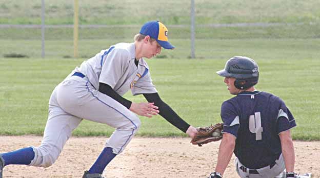 Annawan-Wethersfield’s Weston Heinz (4) slides safely into second as Galva-Williamsfield shortstop Austin Ingels tries to apply the tag. Heinz had two hits and two runs scored in the 3-2 A-W win over the Wildcats.