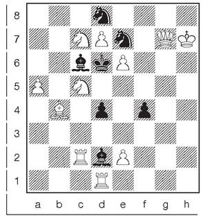 Today’s composed two-mover portrays a black king surrounded by knights. Can you see white’s key move? Answer below.