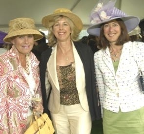 From left, Debbie Hoffman of Hingham, Shawni Littlehale of Norwell and Stephanie Andrews of Marblehead at the Emerald Necklace Conservancy's annual "Party in the Park" fundraiser on May 12 at the Kelleher Rose Garden in the Fenway.