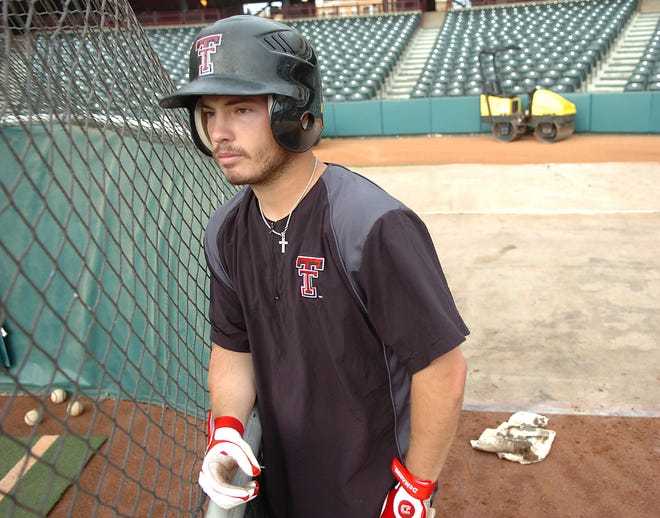 Texas Tech senior Joey Kenworthy watches batting practice on Tuesday at AT&T Bricktown Ballpark in Oklahoma City.
