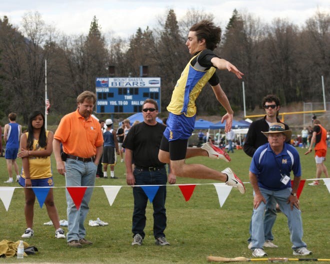 Austin Herrick won the long jump and two other events at Mount Shasta High School's Dave Allen Twilight Invitational track and field meet Friday, May 7, 2010.