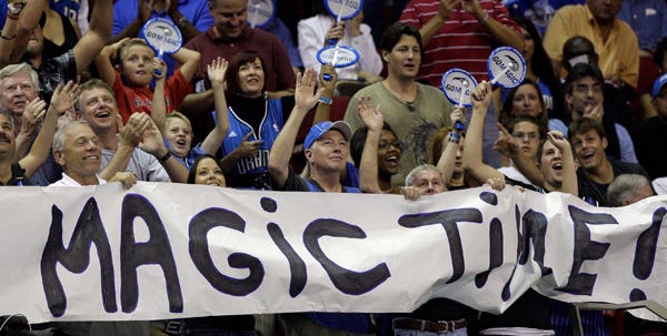 Orlando Magic fans show their support during Wednesday night's Game 5 of the Eastern Conference finals against Boston.