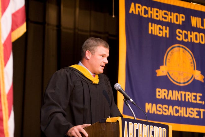Pete Kendall returns to his alma mater, Archbishop Williams, to give the 2010 commencement speech on May 27, 2010 in Braintree. Kendall played football at Boston College and went on to have a 13-year NFL career.