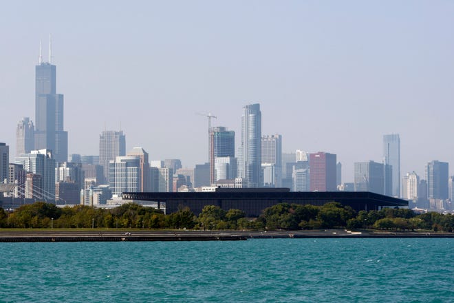 McCormick Place is seen against the Chicago skyline. Nam Y. Huh/The Associated Press