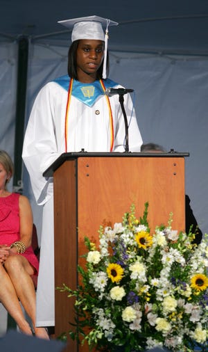 Class president Clarissa Palmer addresses her fellow graduates at Fontbonne Academy's 53rd commencement on May 27,2010 in Milton.