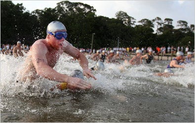 In Fairhope, Ala., 545 racers swam a third of a mile as part of the Grandman Triathlon. They did not know until race day whether the bay would be open to them.
