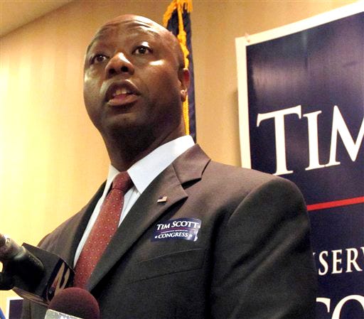 South Carolina state Rep. Tim Scott thanks supporters on on June 8 in North Charleston. Club for Growth has spent about $54,000 supporting Scott in his runoff against Paul Thurmond in the state's 1st Congressional District.