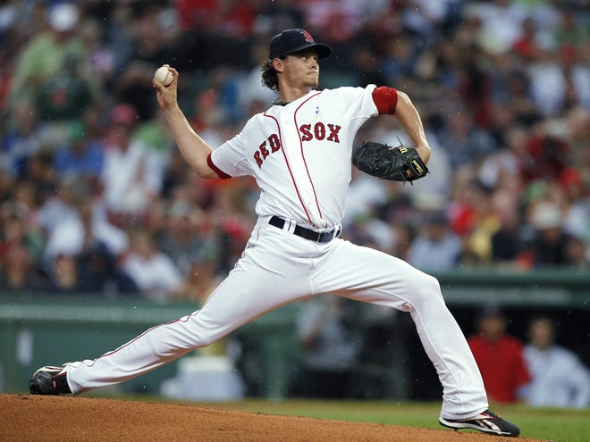Red Sox pitcher Clay Buchholz throws against the Dodgers last night.