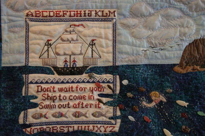 An ocean scene was made on a quilt by Linda Fisher of the Caprock Art Quilters. It is on display at Louise Hopkins Underwood Center for the Arts.