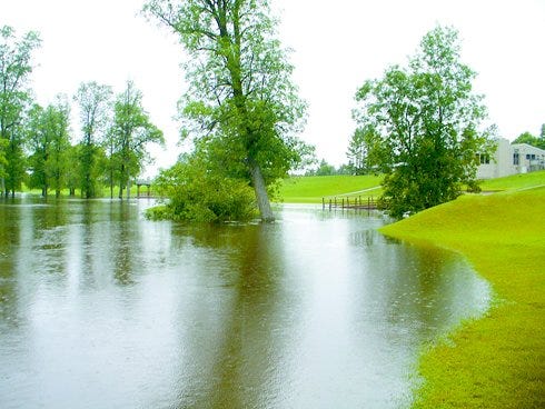 The Cheboygan Golf & Country Club has a new unwanted water hazard that has flooded large areas of the golf course causing damage to cart paths and course bunkers forcing the golf course to be closed Wednesday. “I have been here for 12 years and I have never seen this much flooding in the summer time,” said club manager Jim Ingram. He hopes to open the back side of the golf course for league play tonight and to everyone else by Friday. League members and golfers are encouraged to call 627-4264 to confirm course conditions before arriving.