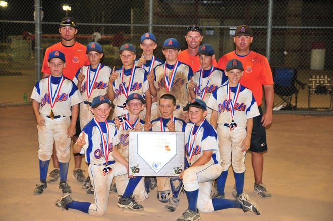 The Ascension Mets 12U baseball team won the USSSA North State Championship June 13. Players shown from bottom left: Patrick Wolfe, Connor Bercegeay, Sevrin Guillot, Luke Vasterling; top right: Micah Jacobs, Dustin Decoteau, Joseph Stevens, Tyler Ezell, Collin Landry, Ben Vasterling and Joey Rodrigue. Coaches are: Head Coach Kyle Suire, Assistant Coach Lonny Rodrigue, Assistant Coach Matt Carter.