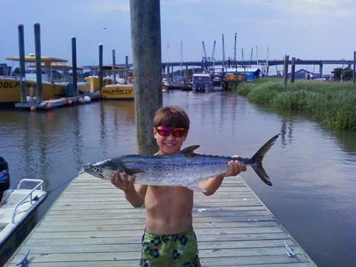 Josh Currie, a 10-year-old Savannah angler, shows a large cero mackerel he caught recently while fishing with his dad. The mackerel measured 30 inches in length. (Special to the Savannah Morning News.)