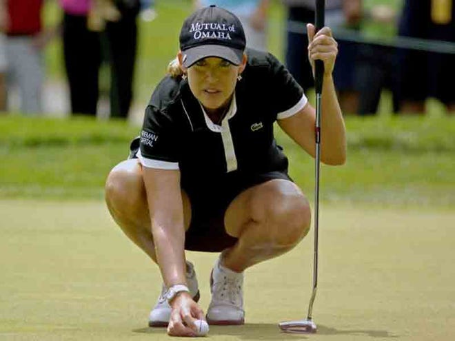 LPGA CHAMPIONSHIP LEADER CRISTIE KERR lines up a putt for birdie on the eighth hole during her second-round 66 that gave her a five-stroke lead heading into the weekend.