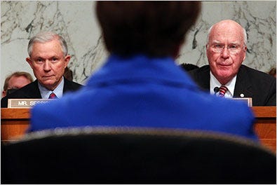 Elena Kagan faced Senators Jeff Sessions and Patrick J. Leahy on Monday in Day 1 of her confirmation hearings.