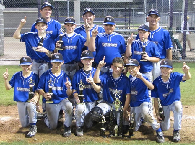 The 11U Swampdogs baseball team won the championship in the LPR All Star Warm Up tournament in Livingston. The tournament proved to be successful for the Swampdogs as the team went undefeated. Ivan Prejean and Blaze Hano both hit home runs in pool play games. The Swampdogs moved to Sunday play, where Brandt Fairchild pitched a shutout against the LA Waves to win the championship 10-0. Shown bottom row from left: Logan Guitreau, Seth Jarreau, Beau Hill, Garrett Smith, Brandt Fairchild, Matthew Pope; middle row: Ivan Preajean, Jacob Venable, Blaze Hano, Nick McKinnis; top row: Assistant Coach Jay Venable, Assistant Coach Danny Guitreau, Head Coach Dirk Fairchild.
