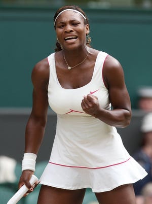 Serena Williams reacts during her semifinal victory over Petra Kvitova on Thursday at Wimbledon.