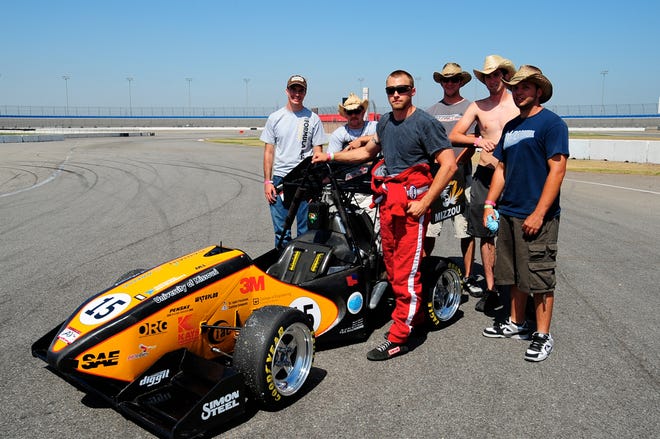 Ryan Sobotka, in red pants, and the Mizzou Racing team placed seventh among 57 teams at the FSAE California competition on June 16-19 in Fontana, Calif.