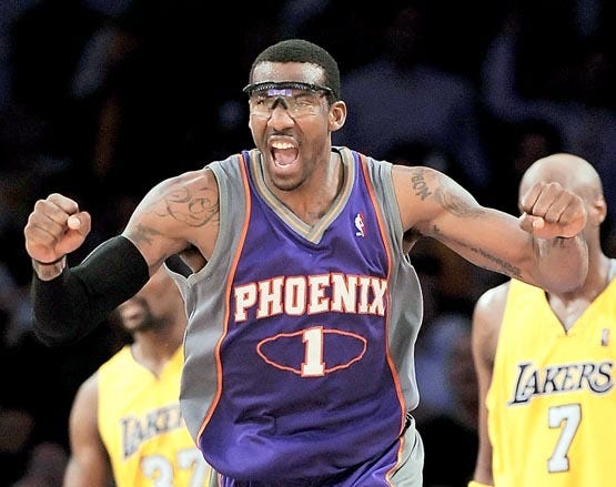 Former Phoenix Suns forward Amare Stoudemire reacts after a dunk during a May 27 playoff game against the Los Angeles Lakers in Los Angeles. File/AP Photo