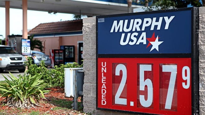 The price of 87 octane gas at Murphy USA on N. Military Trail in West Palm Beach reads $2.57/gallon Sunday afternoon.