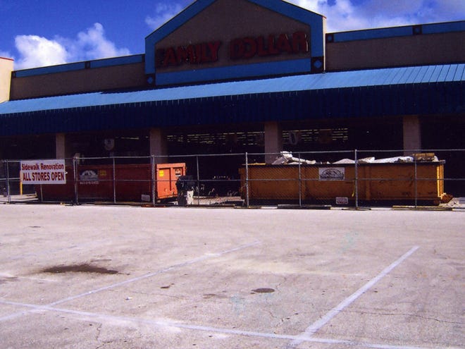 Sidewalks at Imperial Plaza in Auburndale are being repaired and updated to meet Americans with Disabilities Act standards. The Family Dollar store, shown here, is one store in the plaza.