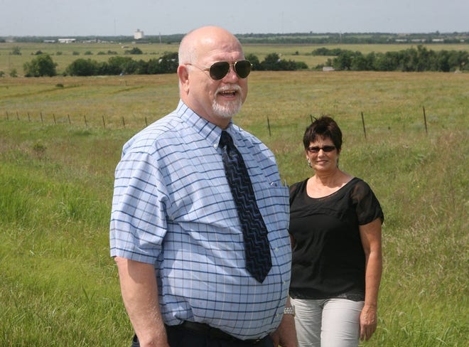 Herington city manager Ron Strickland stands in front of the site of a proposed recycling center outside Herington. Dickinson County and Global Green Holdings LLC, which operates Waste Not Technologies, have parted ways on the proposed project that would have invested $150 million in the town while creating 1,400 jobs. Strickland is staying positive and says he hasn't given up on the company or its idea.