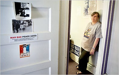 J. E. McNeil, the executive director of the Center on Conscience & War, in her Washington office.
