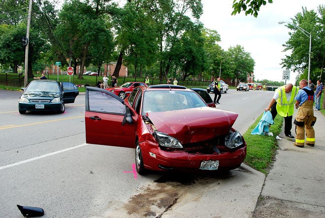 A three-car crash at College Avenue and Locust Street Wednesday began when a Honda Civic driven by Dena Muskopf, 22, was attempting to make a left turn off Locust Street onto north College Avenue.