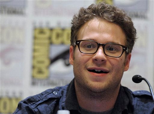 Actor Seth Rogen speaks during a press conference for his feature film "The Green Hornet" at Comic Con in San Diego, Calif. on Friday, July 23, 2010. (AP Photo/Dan Steinberg)