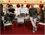 David Karp, left, the founder of Tumblr, Mark Coatney, the company's “media evangelist,” and John Maloney, its president.
