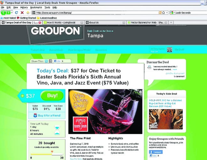 A screen shot of the Tampa offer Monday on Groupon.com