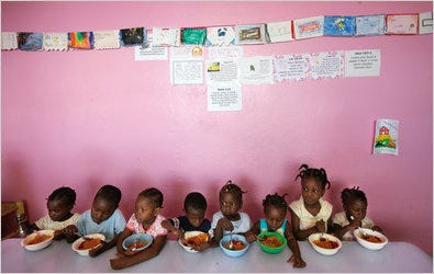 Lunchtime at God’s Littlest Angels, an orphanage in Pétionville, Haiti, in June. Adoptions emptied some Haitian orphanages.