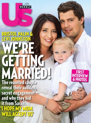 In this magazine cover image released by Us Weekly, Bristol Palin, daughter of 2008 Republican vice-presidential candidate and former Alaska Gov. Sarah Palin, poses with Levi Johnston and their son Tripp on the cover of the July 26, 2010 issue of "Us Weekly" magazine.