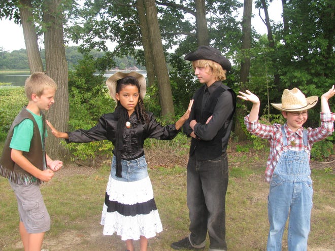 The Silver Star Youth Theatre Company and Stark Parks present “Butch & Cassidy at the Alright Corral” at 1 p.m. Saturday at Cook’s Lagoon Park in the 1800 Block of Mahoning Rd. NE, Canton. Pictured are (left to right) John Paul Kreidler, Selena Suarez, Brian Meek and Dominic Crozier. Tickets are $10. For information, call (330) 488-5611 or online at www.silverstaryouth.com.