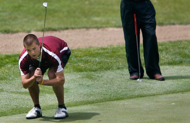Illini County Club hosted a regional U.S. Open qualifying tournament on Tuesday, May 18, 2010. Jake Erickson reacts to just missing a putt on the ninth hole.