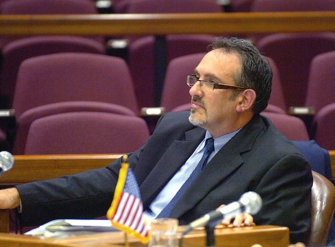 Fall River city councilor Brian Bigelow during the meeting on Tuesday evening. Souza Photo 8.10.10