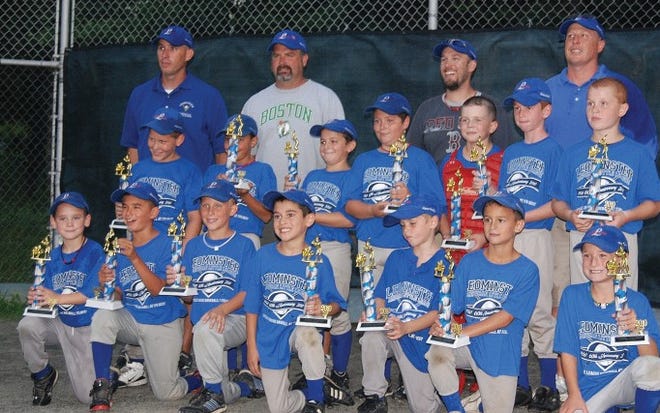 (Above) 7-8 year old players pictured (front row, left to right) Colby Lacouture, Cam Reirden, Reed Parson, Liam McNiff, Dylan Carr, Frank Lunetta, and Nathan Hunt; (back row, left to right) Will Vargo, Dylan Sousa, Dominic Tata, Andrew Consalvo, Justice Wichelns, Martin Zimei, and Tyler Carr, with coaches Greg Parson, Doug Hunt, Cory Lacouture, and Greg Carr (manager).
