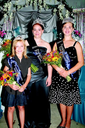 All three ladies crowned with the top prize in Monday night's Franklin County Fair royalty pageants are from Greencastle or have Greencastle connections. From left, are, Little Miss Alyssa Gaus, Queen Stephanie Hykes and Princess Lucy Crider.